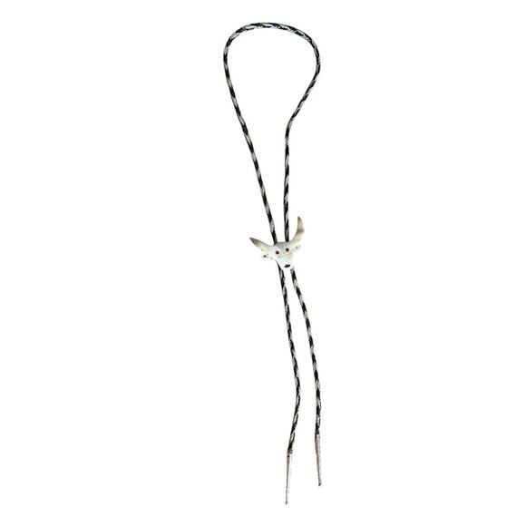 Vintage Horse Hair Bolo Tie Steer Head Western Longhorn   Skull Looks Handmade - Picture 5 of 9